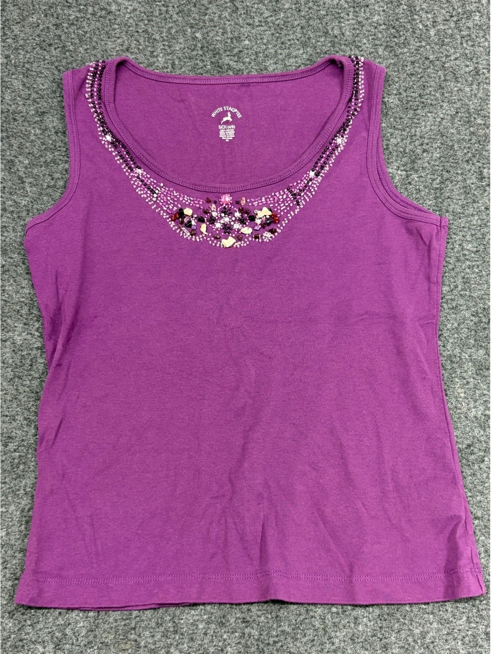 White Stag Purple Sleeveless Beaded Tank Top Size Small (4/6
